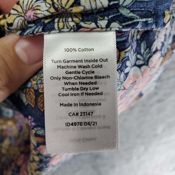 Talbots Top Women’s Size 2X Blue Floral Plus Cotton Button Front Long Sleeve - Picture 3 of 8